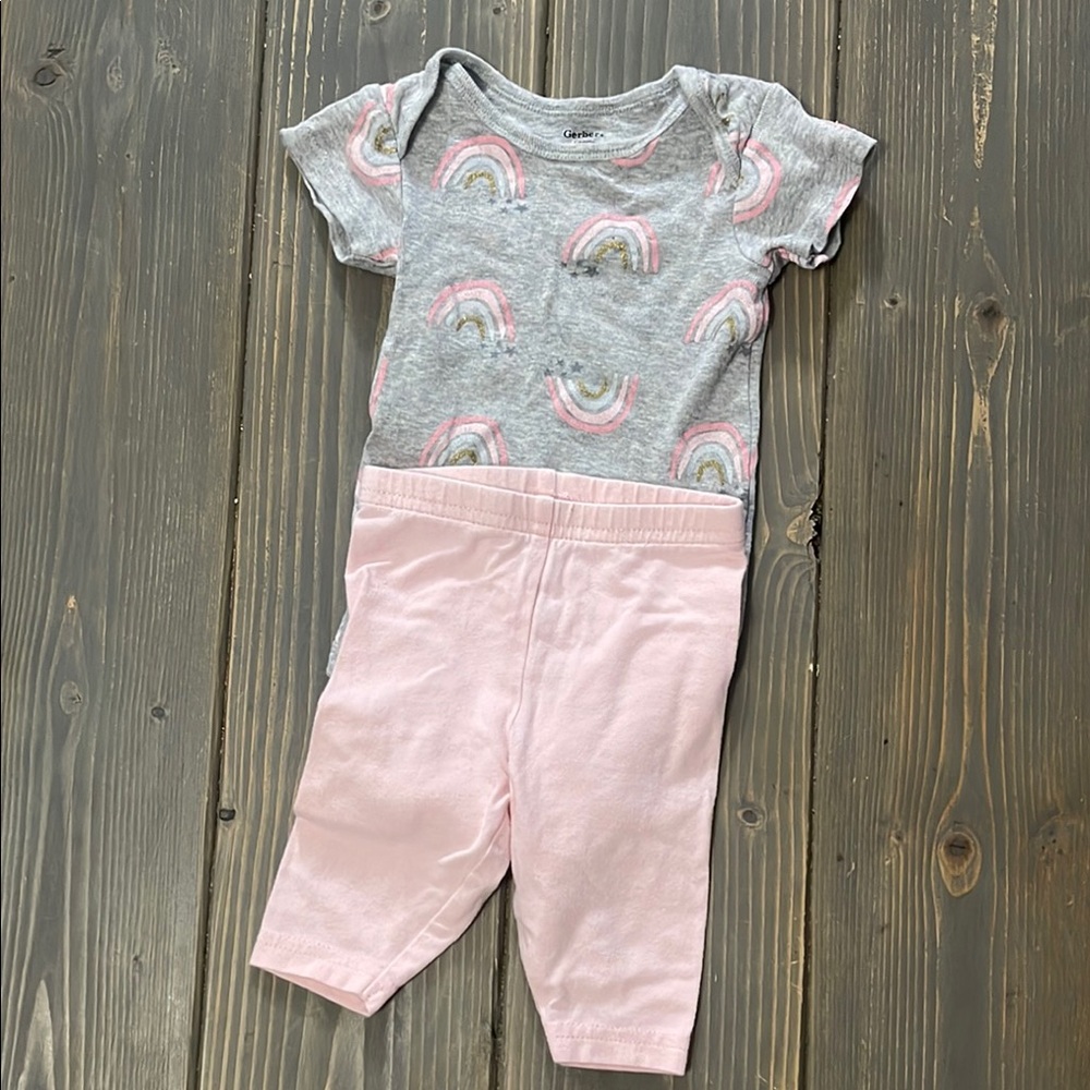 Gerber Rainbow Onesie and Carters Pink Pants Set